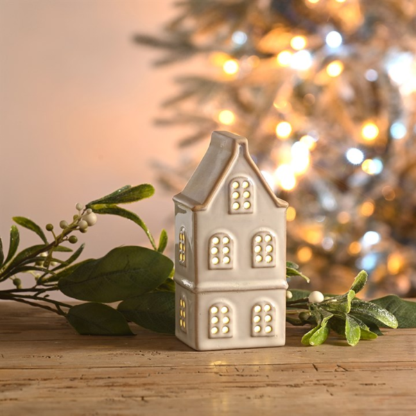 14cm Tall White Porcelain House Light-Up Decoration - Gothic Decor