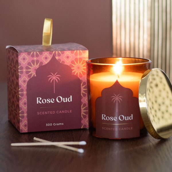 Arabian Nights Rose Oud Scented Candle - Aromatherapy