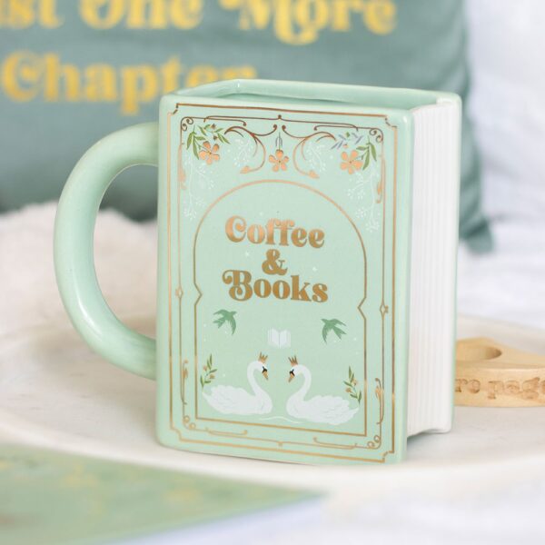 Coffee and Books Green Book Shaped Mug - Ceramic Mug