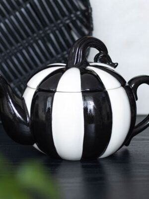 BJ_21826.jpg Black and White Striped Pumpkin Teapot - Ceramic Mug