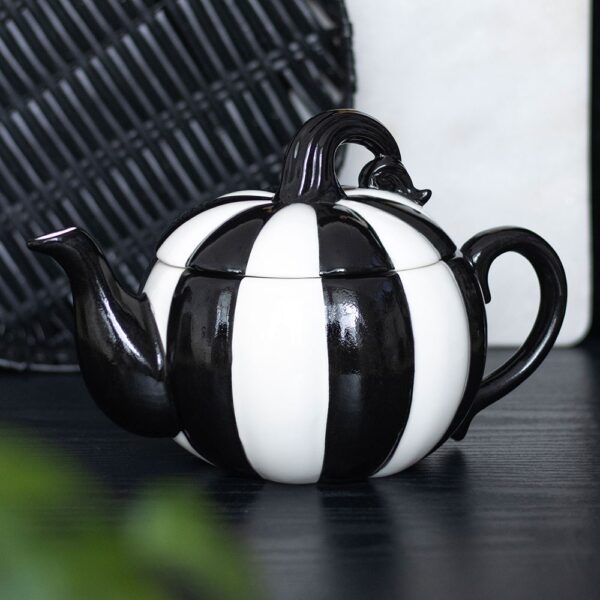 BJ_21826.jpg Black and White Striped Pumpkin Teapot - Ceramic Mug