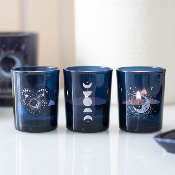 Set of 3 Blue Moon Votive Candle Holders - Aromatherapy
