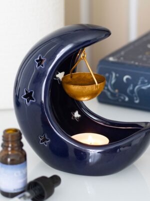 Blue Crescent Moon Hanging Oil Burner - Spiritual Home Decor