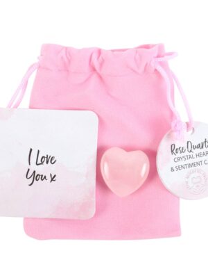 I Love You Rose Quartz Crystal Heart in a Bag - Crystal Healing