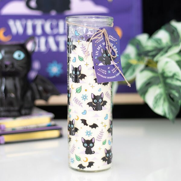 Cute and Creepy Cat Print Lavender Tube Candle - Aromatherapy