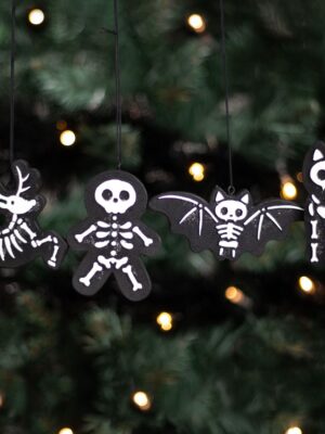 Set of 4 Black Creepy Skeleton Cookie Ornaments - Spiritual Home Decor