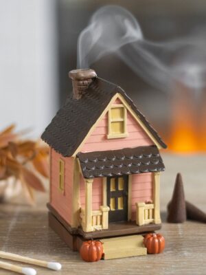 Pink House Incense Cone Burner with Pumpkins - Aromatherapy