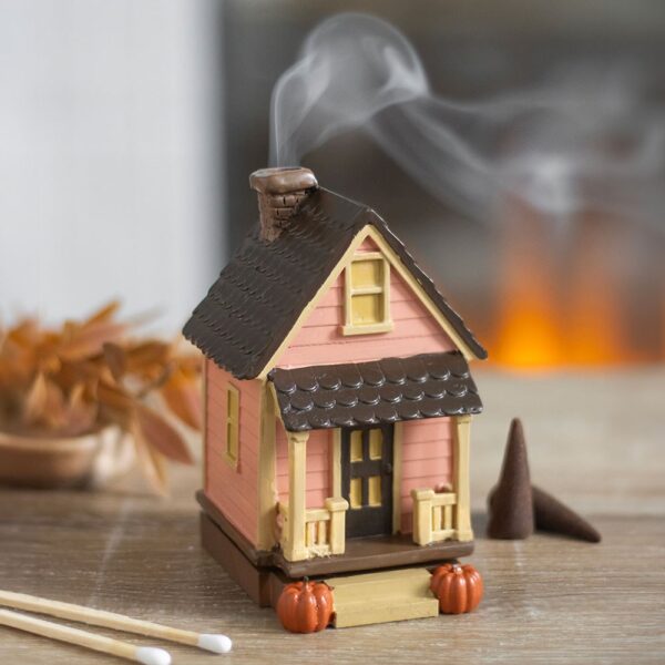 CZ_38327.jpg Pink House Incense Cone Burner with Pumpkins - Aromatherapy