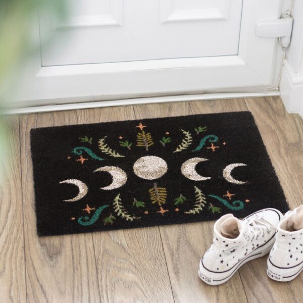 Black Dark Forest Moon Phase Doormat - Gothic Decor