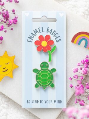 Set of 2 Turtle and Flower Pin Badges - Spiritual Home Decor