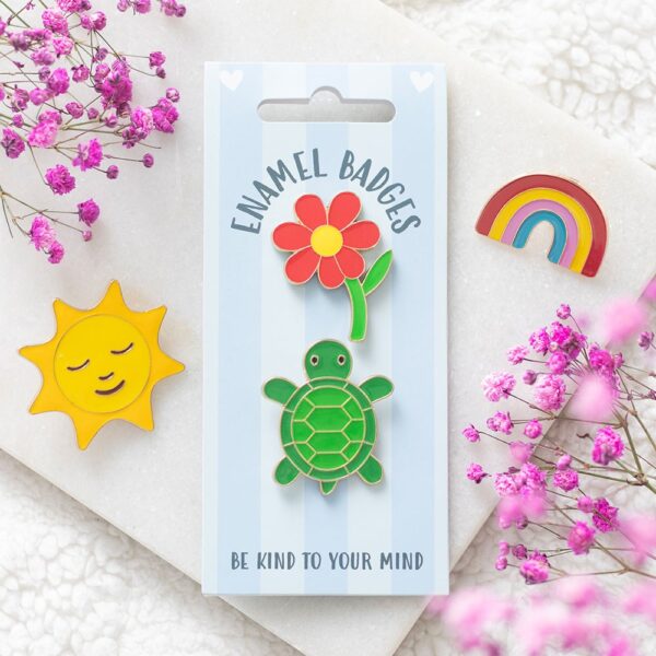 Set of 2 Turtle and Flower Pin Badges - Spiritual Home Decor