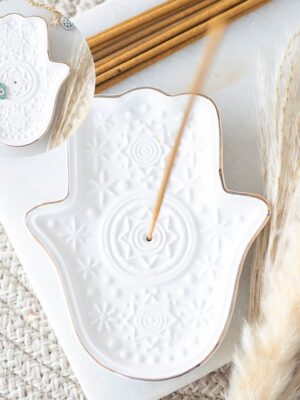 White Hand of Hamsa Incense Holder and Trinket Dish - Aromatherapy