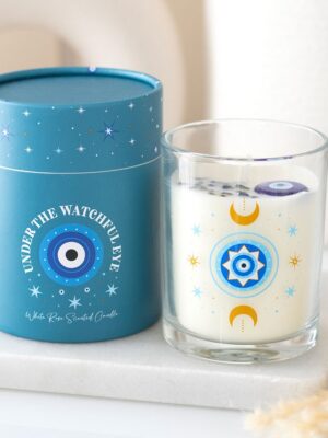 Under Watchful Eyes White Rose Candle with Crystals - Crystal Healing