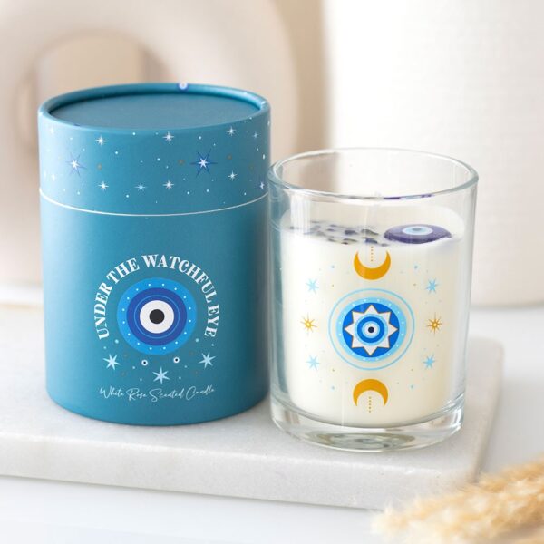 ED_33726.jpg Under Watchful Eyes White Rose Candle with Crystals - Crystal Healing