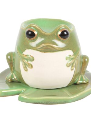 Frog Shaped Oil Burner and Lily Pad Plate - Spiritual Home Decor