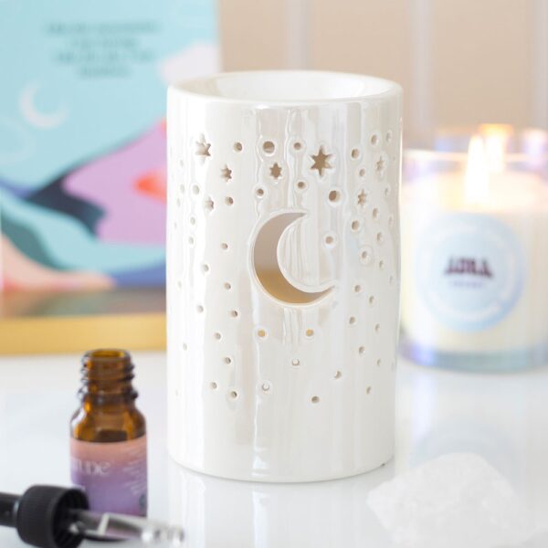 Iridescent White Moon Pillar Oil Burner - Aromatherapy
