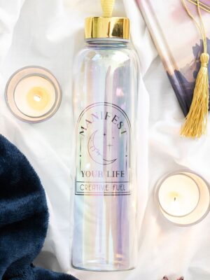 Manifest Your Life Iridescent Glass Water Bottle - Spiritual Home Decor