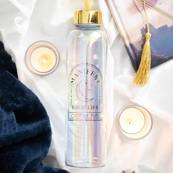 Manifest Your Life Iridescent Glass Water Bottle - Spiritual Home Decor