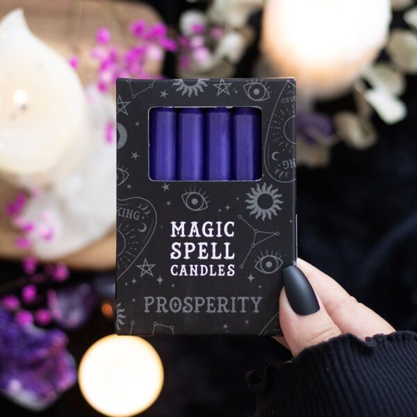 Set of 12 Purple 'Prosperity' Spell Candles - Witchcraft Ritual