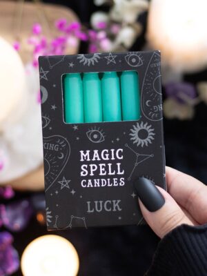 Set of 12 Green 'Luck' Spell Candles - Witchcraft Ritual