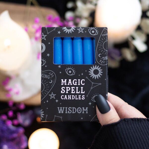 Set of 12 Blue 'Wisdom' Spell Candles - Witchcraft Ritual