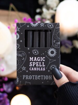 Set of 12 Black 'Protection' Spell Candles - Witchcraft Ritual