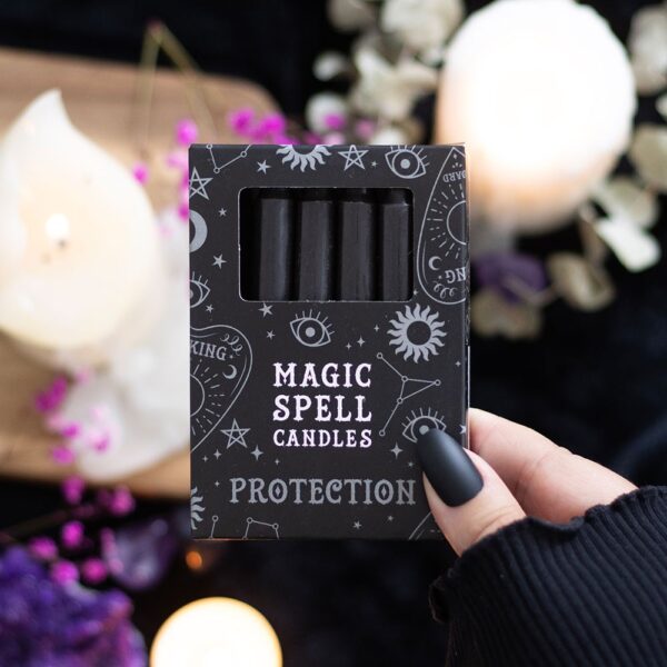 Set of 12 Black 'Protection' Spell Candles - Witchcraft Ritual