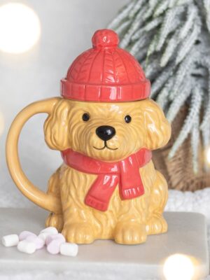 Winter Puppy Lidded Mug - Ceramic Mug