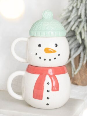 Set of 2 Winter Snowman Stacking Mugs - Spiritual Home Decor