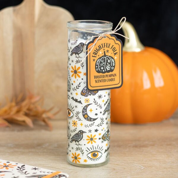 Frightful Folk Print Toasted Pumpkin Scented Tube Candle - Aromatherapy