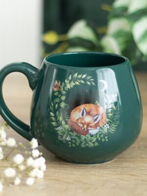 Green Sleeping Fox Rounded Mug - Ceramic Mug