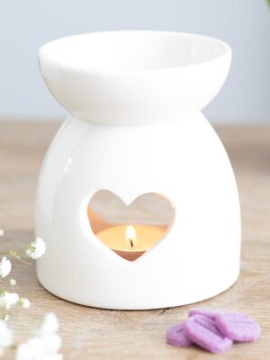 White Heart Cut Out Oil Burner - Spiritual Home Decor