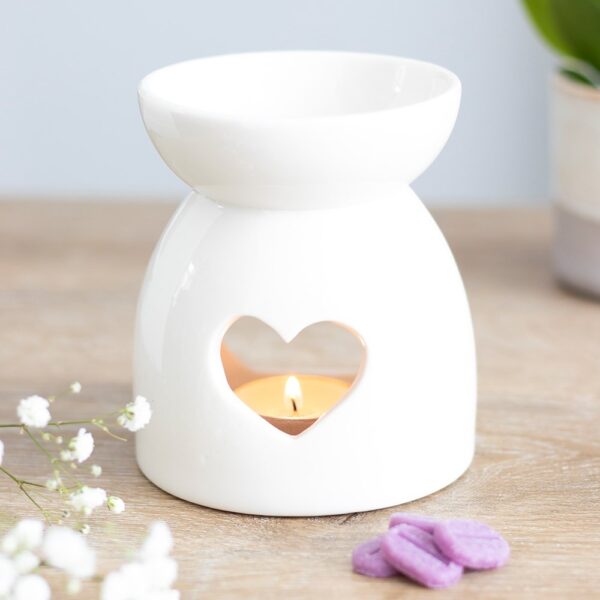 White Heart Cut Out Oil Burner - Spiritual Home Decor