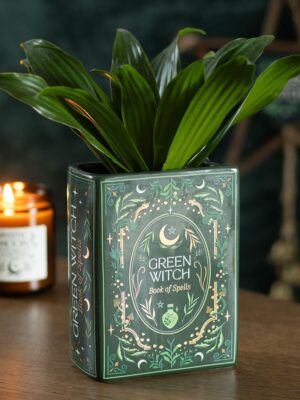Green Witch Book Shaped Vase - Witchcraft Ritual