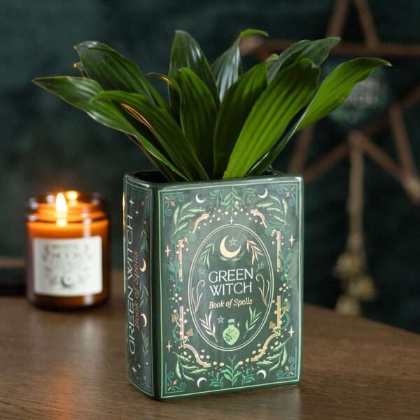 Green Witch Book Shaped Vase - Witchcraft Ritual