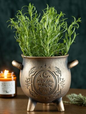 Herbal Magic Bronze Effect Terracotta Cauldron Plant Pot - Witchcraft Ritual