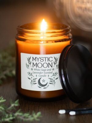 Mystic Moon Sage & Lavender Amber Glass Candle - Aromatherapy