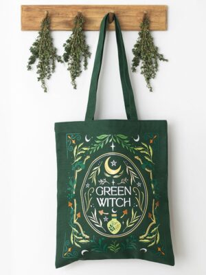 GN_12127.jpg Green Witch Tote Bag - Witchcraft Ritual