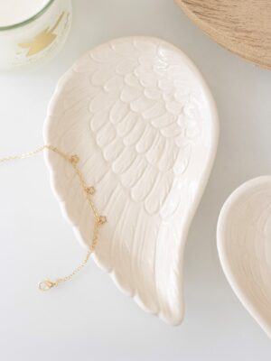 Off White Angel Wing Trinket Dish - Angel Figurine