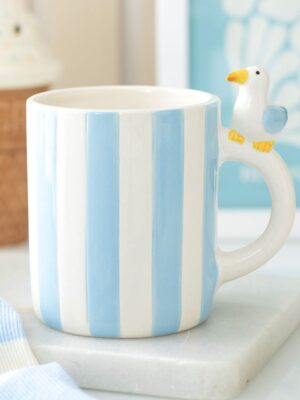 Striped Mug with Seagull - Ceramic Mug