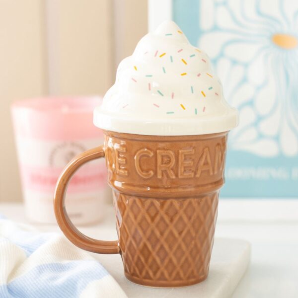 Ice Cream Cone Lidded Mug - Ceramic Mug