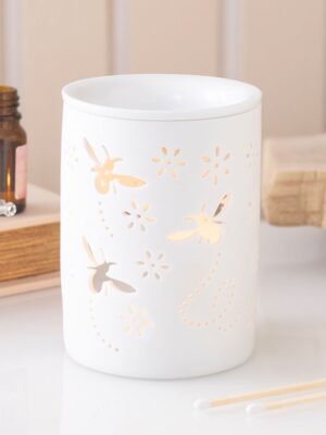 White Bee and Flower Cut Out Oil Burner and Wax Warmer - Spiritual Home Decor