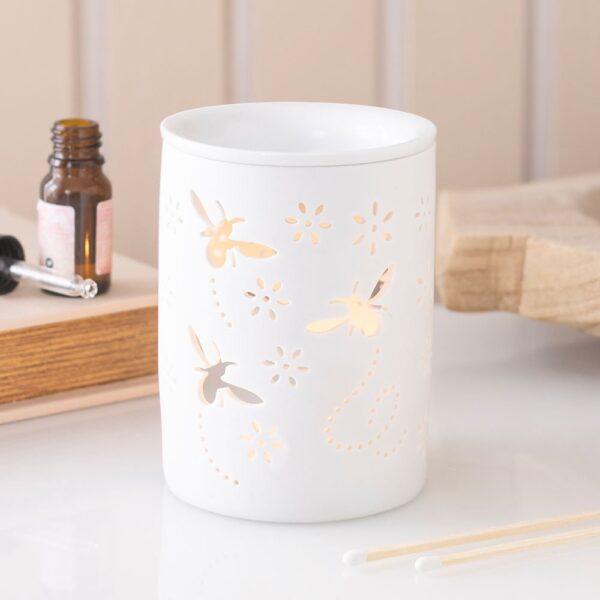 White Bee and Flower Cut Out Oil Burner and Wax Warmer - Spiritual Home Decor