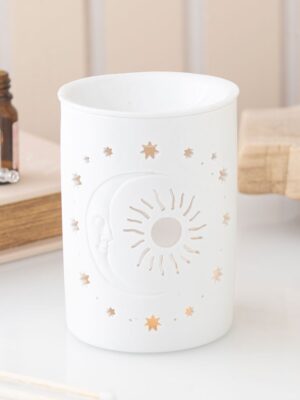 White Sun and Moon Cut Out Oil Burner and Wax Warmer - Spiritual Home Decor