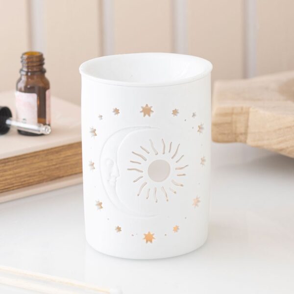HF_54027.jpg White Sun and Moon Cut Out Oil Burner and Wax Warmer - Spiritual Home Decor