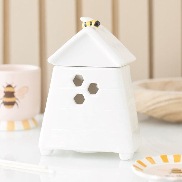 White Beehive Oil Burner and Wax Warmer with Bee - Spiritual Home Decor