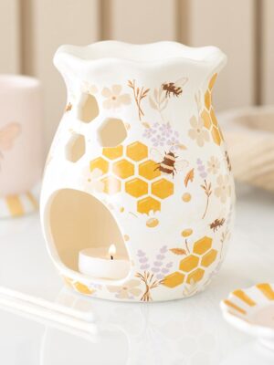 Honey Bee Print Fluted Oil Burner and Wax Warmer - Aromatherapy
