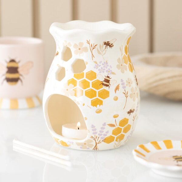 HN_87727.jpg Honey Bee Print Fluted Oil Burner and Wax Warmer - Aromatherapy