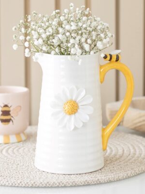 HN_88127.jpg 3D Daisy and Honey Bee Ceramic Flower Jug - Spiritual Home Decor
