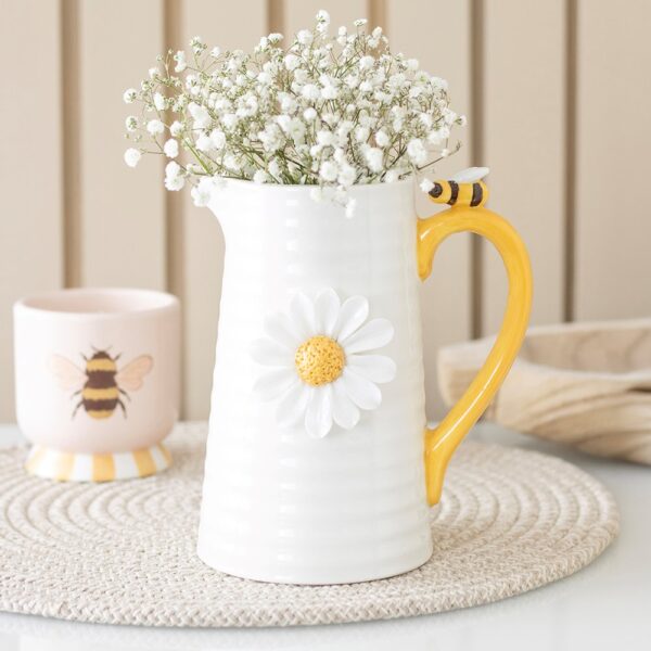 HN_88127.jpg 3D Daisy and Honey Bee Ceramic Flower Jug - Spiritual Home Decor